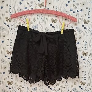 HeartSoul Black Crochet Lace Tie-Front Skort